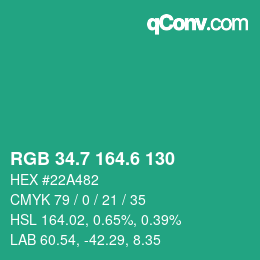 カラーコード: RGB 34.7 164.6 130 | qconv.com
