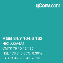 カラーコード: RGB 34.7 164.6 162 | qconv.com