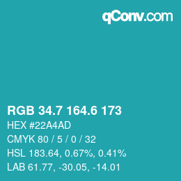 カラーコード: RGB 34.7 164.6 173 | qconv.com