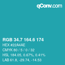カラーコード: RGB 34.7 164.6 174 | qconv.com