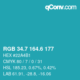 カラーコード: RGB 34.7 164.6 177 | qconv.com