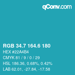 カラーコード: RGB 34.7 164.6 180 | qconv.com