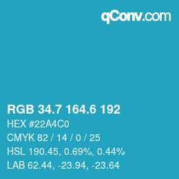 カラーコード: RGB 34.7 164.6 192 | qconv.com