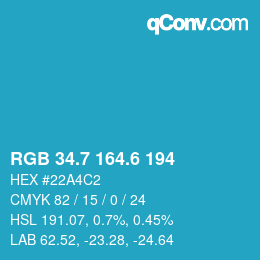 カラーコード: RGB 34.7 164.6 194 | qconv.com
