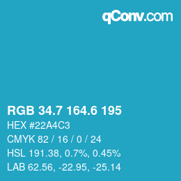 カラーコード: RGB 34.7 164.6 195 | qconv.com