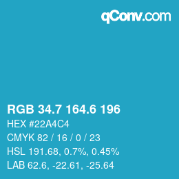カラーコード: RGB 34.7 164.6 196 | qconv.com