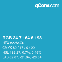 カラーコード: RGB 34.7 164.6 198 | qconv.com