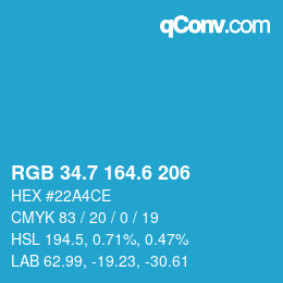 カラーコード: RGB 34.7 164.6 206 | qconv.com