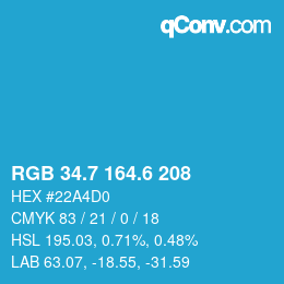 カラーコード: RGB 34.7 164.6 208 | qconv.com