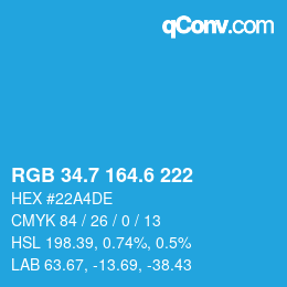 カラーコード: RGB 34.7 164.6 222 | qconv.com