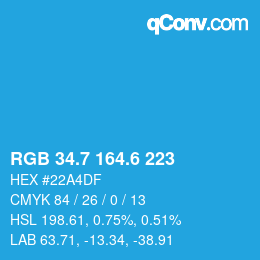 カラーコード: RGB 34.7 164.6 223 | qconv.com