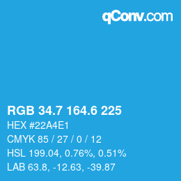 カラーコード: RGB 34.7 164.6 225 | qconv.com