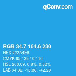 カラーコード: RGB 34.7 164.6 230 | qconv.com
