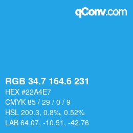 カラーコード: RGB 34.7 164.6 231 | qconv.com