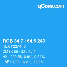 カラーコード: RGB 34.7 164.6 243 | qconv.com
