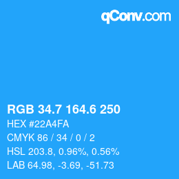 カラーコード: RGB 34.7 164.6 250 | qconv.com