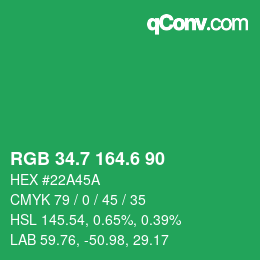 カラーコード: RGB 34.7 164.6 90 | qconv.com