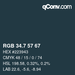 カラーコード: RGB 34.7 57 67 | qconv.com