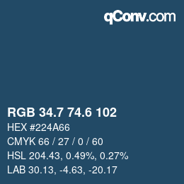 カラーコード: RGB 34.7 74.6 102 | qconv.com