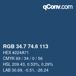 カラーコード: RGB 34.7 74.6 113 | qconv.com