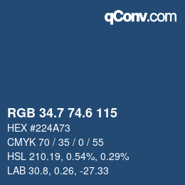カラーコード: RGB 34.7 74.6 115 | qconv.com