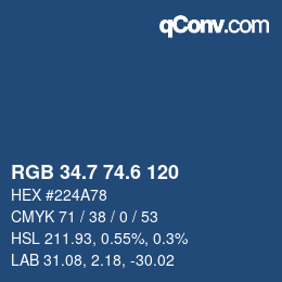 カラーコード: RGB 34.7 74.6 120 | qconv.com