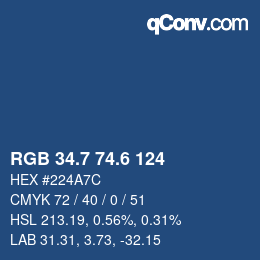 カラーコード: RGB 34.7 74.6 124 | qconv.com