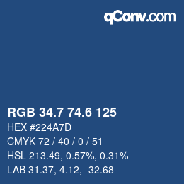 カラーコード: RGB 34.7 74.6 125 | qconv.com