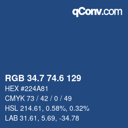 カラーコード: RGB 34.7 74.6 129 | qconv.com