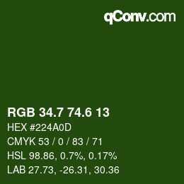 カラーコード: RGB 34.7 74.6 13 | qconv.com
