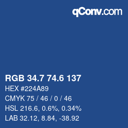 カラーコード: RGB 34.7 74.6 137 | qconv.com