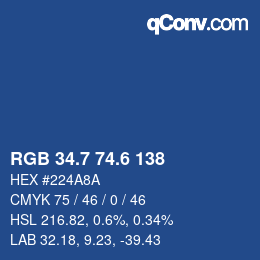 カラーコード: RGB 34.7 74.6 138 | qconv.com