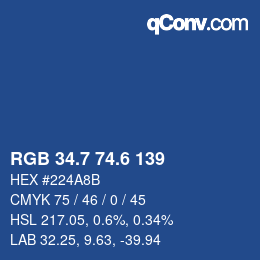 カラーコード: RGB 34.7 74.6 139 | qconv.com