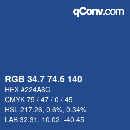 カラーコード: RGB 34.7 74.6 140 | qconv.com