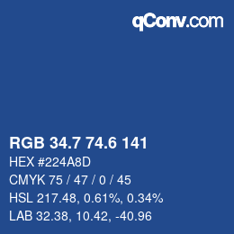 カラーコード: RGB 34.7 74.6 141 | qconv.com