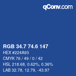 カラーコード: RGB 34.7 74.6 147 | qconv.com