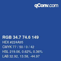 カラーコード: RGB 34.7 74.6 149 | qconv.com