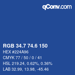 カラーコード: RGB 34.7 74.6 150 | qconv.com