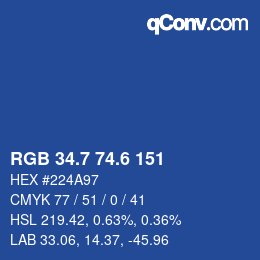 カラーコード: RGB 34.7 74.6 151 | qconv.com