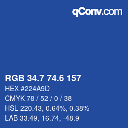 カラーコード: RGB 34.7 74.6 157 | qconv.com
