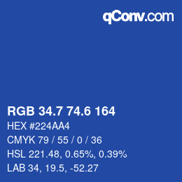 カラーコード: RGB 34.7 74.6 164 | qconv.com