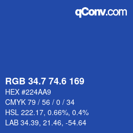 カラーコード: RGB 34.7 74.6 169 | qconv.com