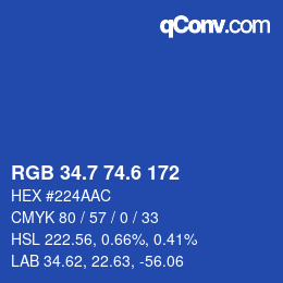 カラーコード: RGB 34.7 74.6 172 | qconv.com
