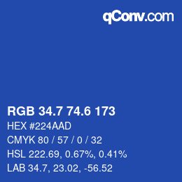 カラーコード: RGB 34.7 74.6 173 | qconv.com