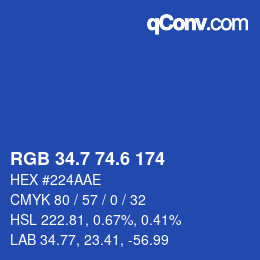 カラーコード: RGB 34.7 74.6 174 | qconv.com