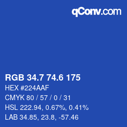 カラーコード: RGB 34.7 74.6 175 | qconv.com