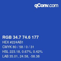 カラーコード: RGB 34.7 74.6 177 | qconv.com