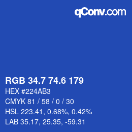 カラーコード: RGB 34.7 74.6 179 | qconv.com