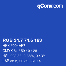 カラーコード: RGB 34.7 74.6 183 | qconv.com