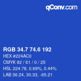 カラーコード: RGB 34.7 74.6 192 | qconv.com